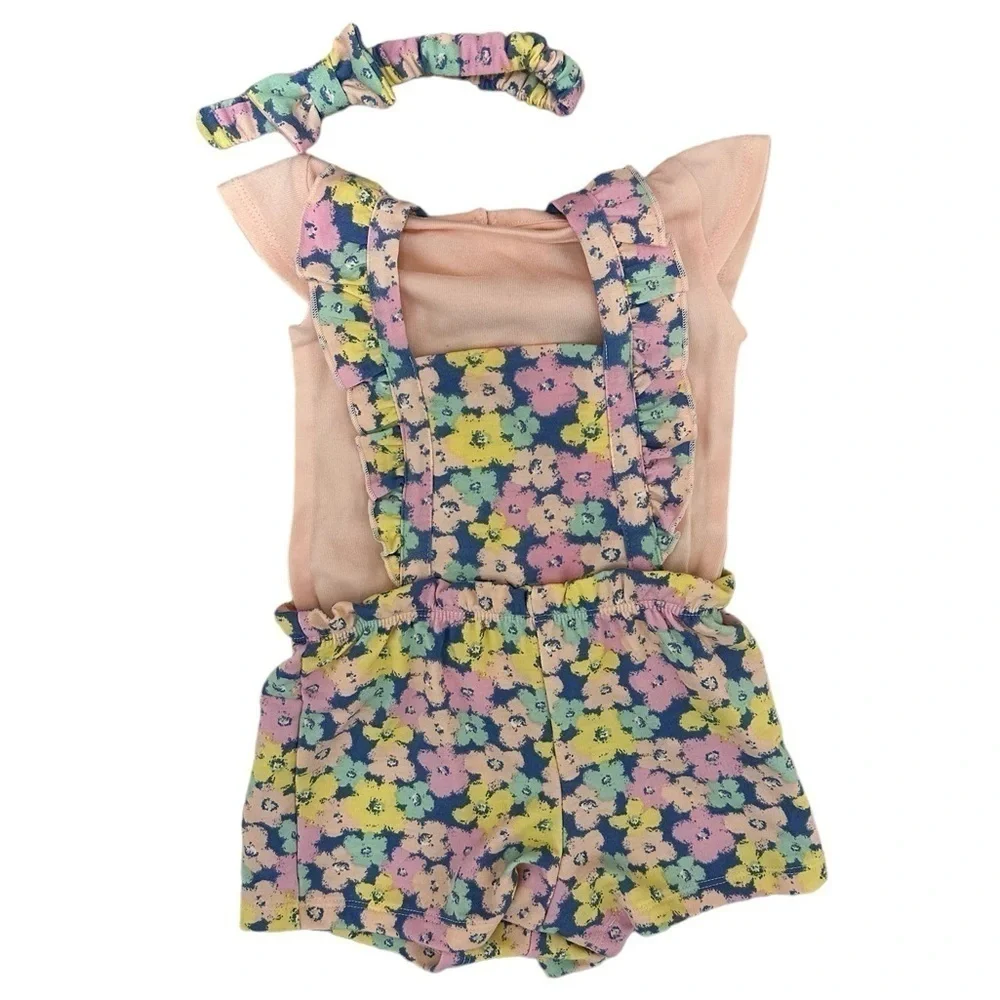 Wonder Nation Girls 12 Months Floral Jumpsuit With Bow Set New With Tags